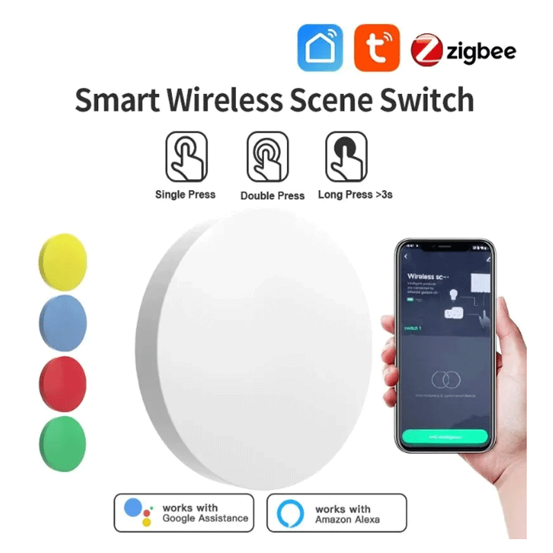 Smart Home Switch - Tuya ZigBee スマートワイヤレスボタンシーンスイッチスマートライフアプリリモコン Google Alexa 用待機音声アシスタントホームオフィス