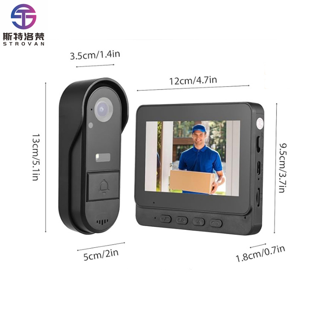 Smart Home Video Doorbell Installation - 4.3インチスマートドアベルシステム、音声ベル、ビデオディスプレイ、バッテリー駆動、WiFiホームセキュリティ、簡単設置