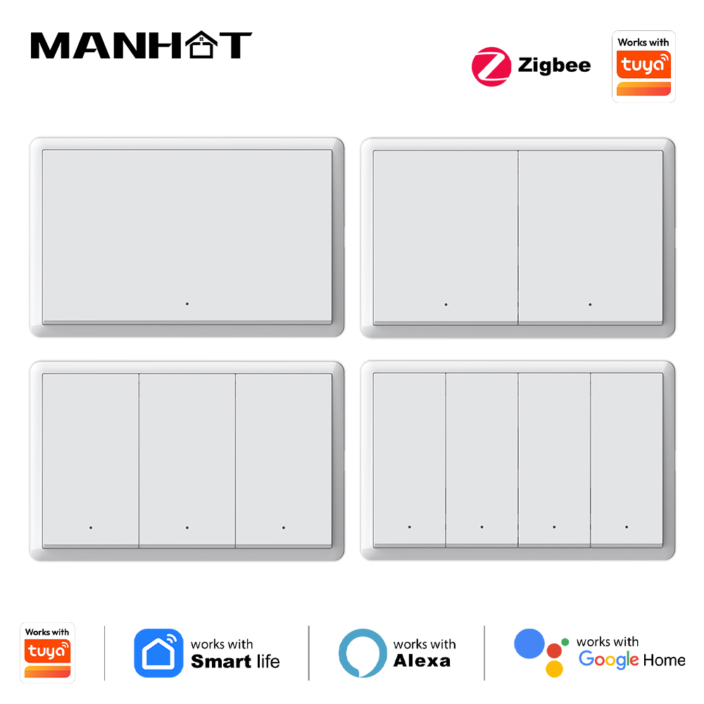 Smart Home Switch - マンホットスマートzigbeeスイッチ、ニュートラル配線不要、コンデンサ不要、壁掛けボタンライトスイッチ、Tuya、Alexa、Google Home対応