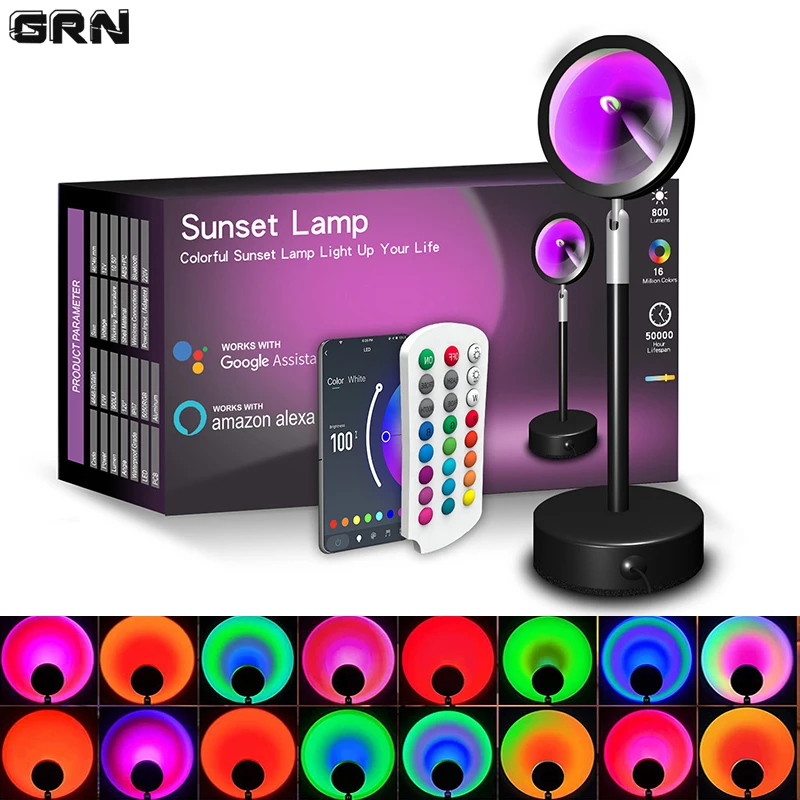 Smart Home Decor - スマートLEDサンセットランプ,カラフルな変更ランプ,Bluetoothアプリ制御,音楽同期,ネットワークブロードキャスト,寝室,家の装飾,レインボーランプ