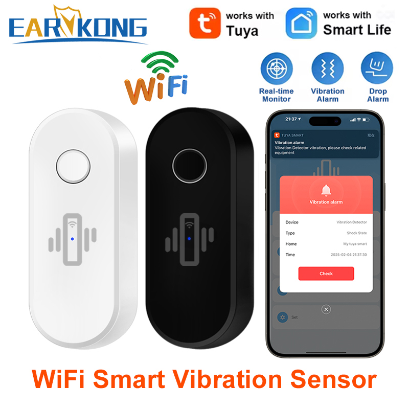 Door Window Sensor - Tuya WiFi 振動検出器ガラス破損センサーアラーム調整可能な感度オプションドア窓ガラス壁キャビネット金庫