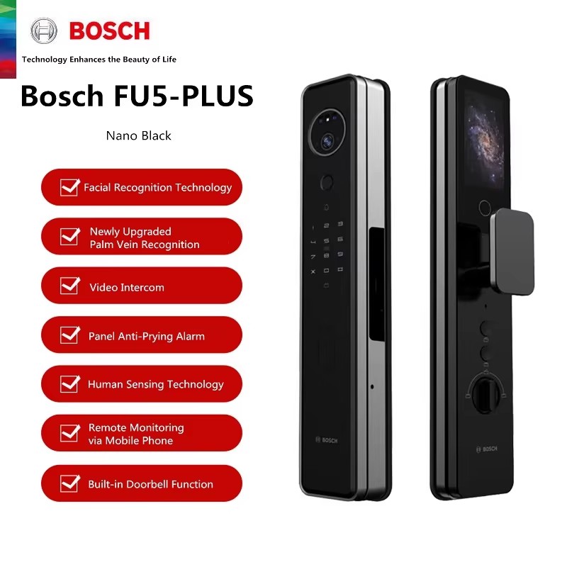 Smart Home Bosch - BOSCH FU5-Plus スマートロック 3D 顔認識手のひら静脈指紋盗難防止パスワードドアロックホームセキュリティドアロック用