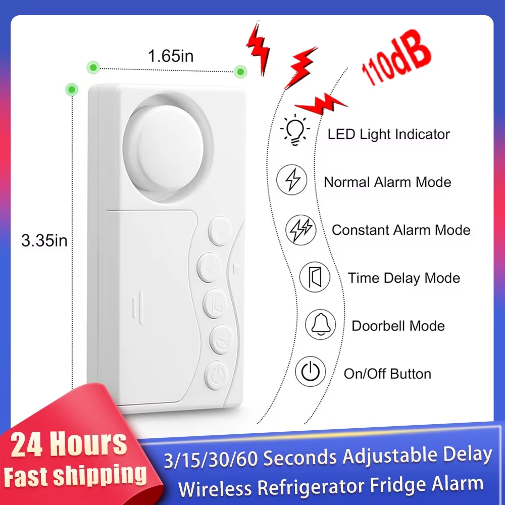Door Window Sensor - 冷蔵庫のドア用の調整可能な遅延アラーム,3, 15,30,60秒
