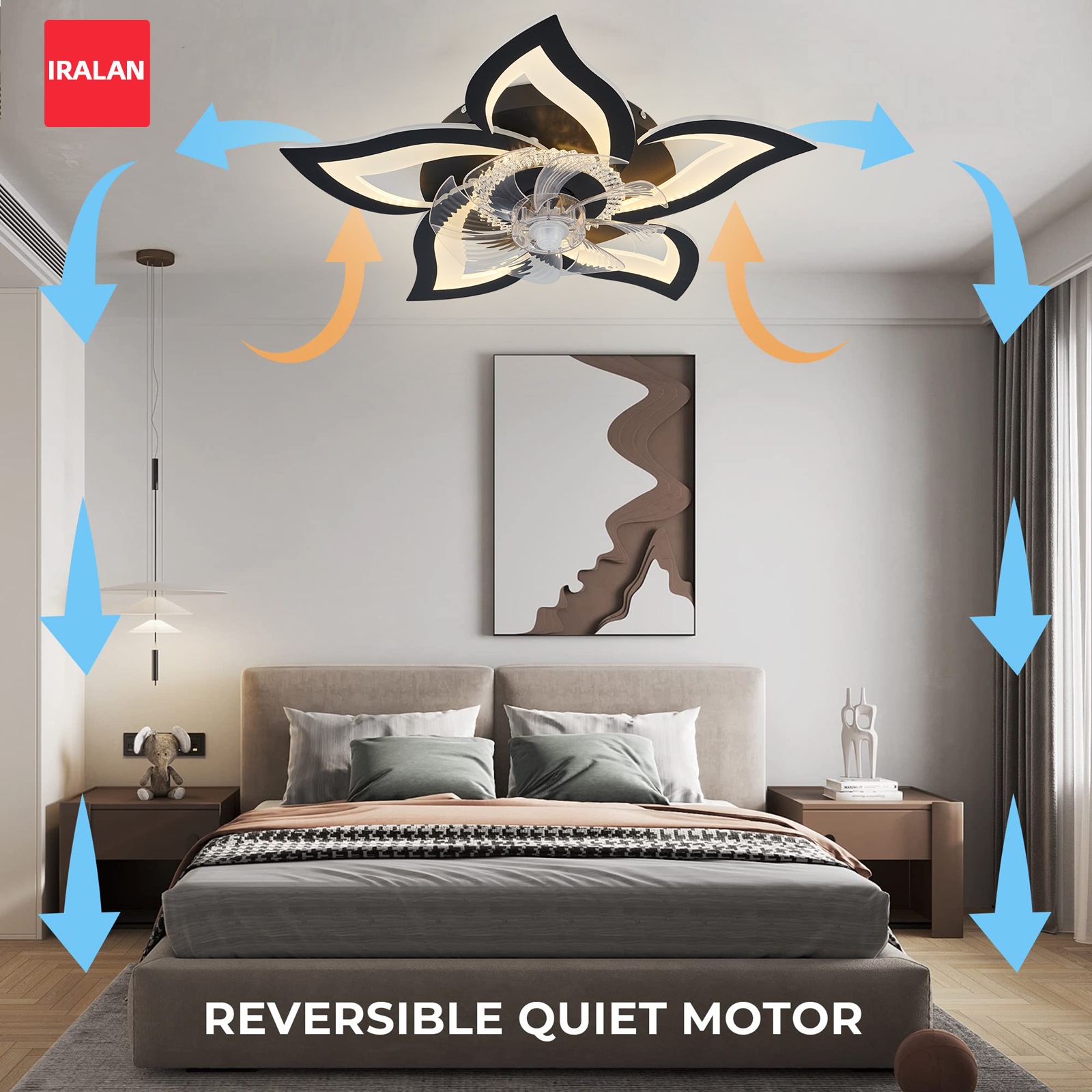 Smart Ceiling Fan - 蓮の花型LEDシーリングファン スマートリモコン付き ロマンチックな北欧風 家庭用ファン 寝室 リビングルーム用