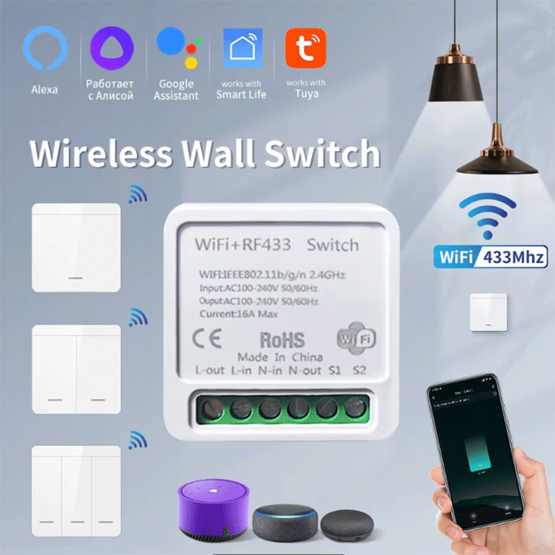 Smart Home Matter - Tuya WiFiスマートライトスイッチ スマートホーム ワイヤレスRF 433mhz プッシュボタン壁スイッチ