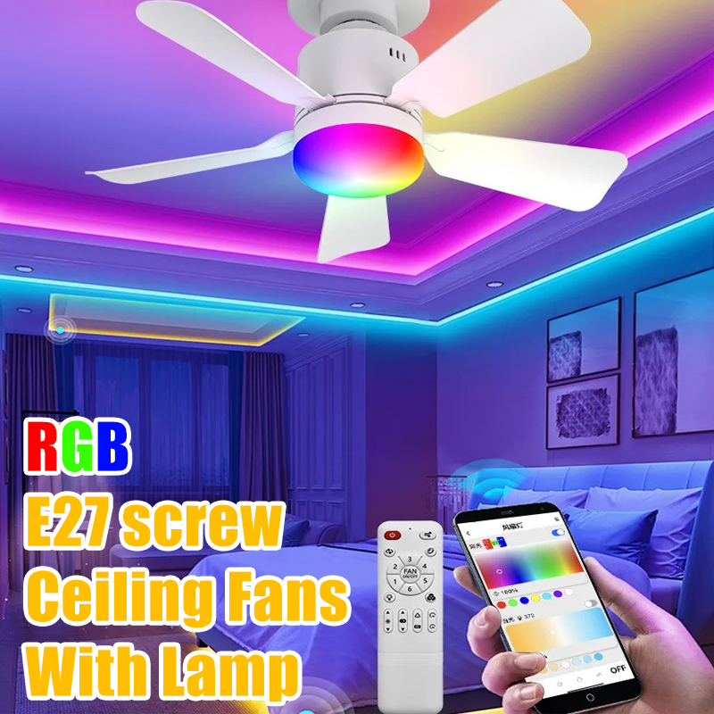 Smart Ceiling Fan - RGB LED シーリングファンランプ E27 調光可能なサイレントリモートアプリ制御シーリングファンライトスマート LED
