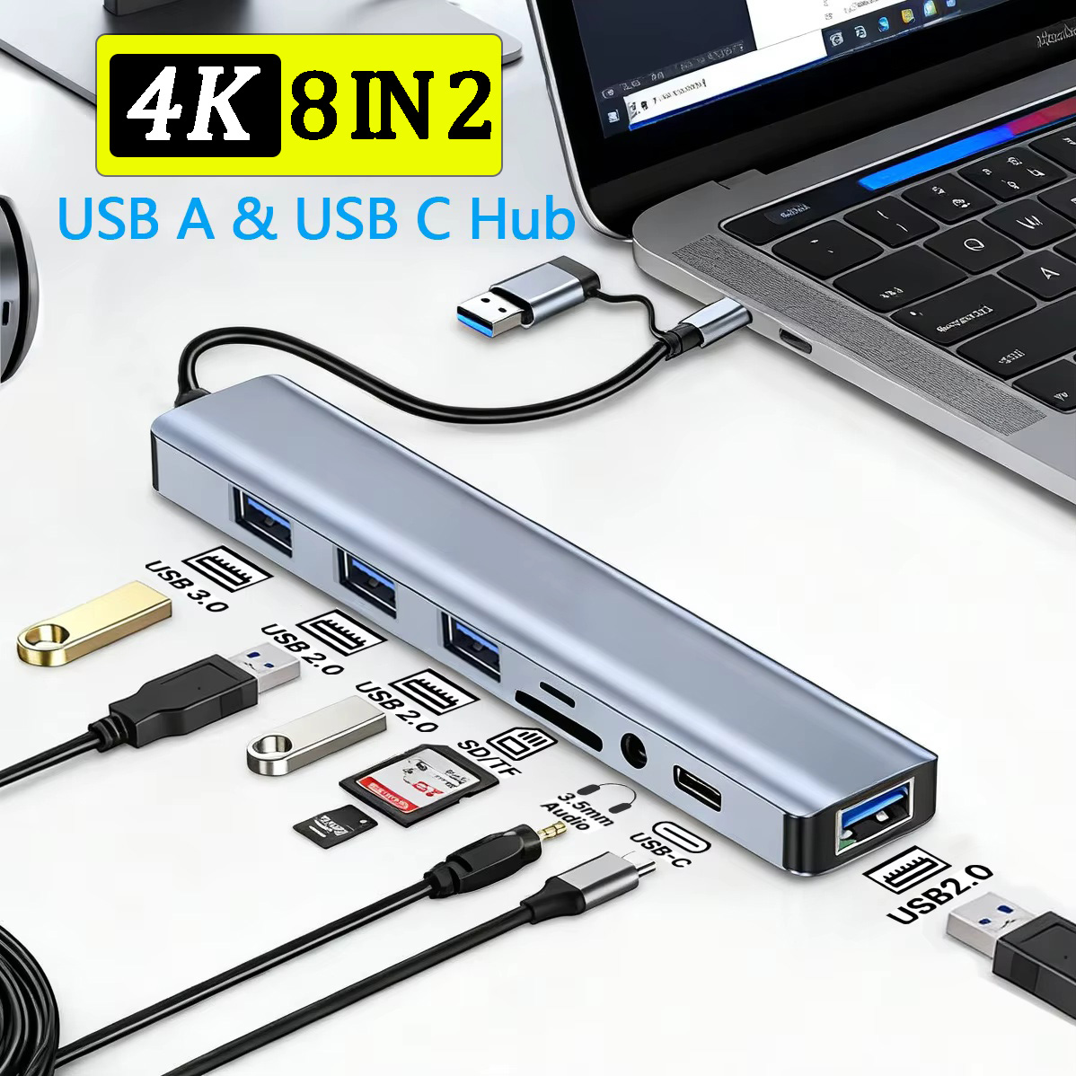 Smart Home Hub 2 - 8in2 USB Cハブ拡張マルチポートアダプター タイプCスプリッタードック USB 3.0