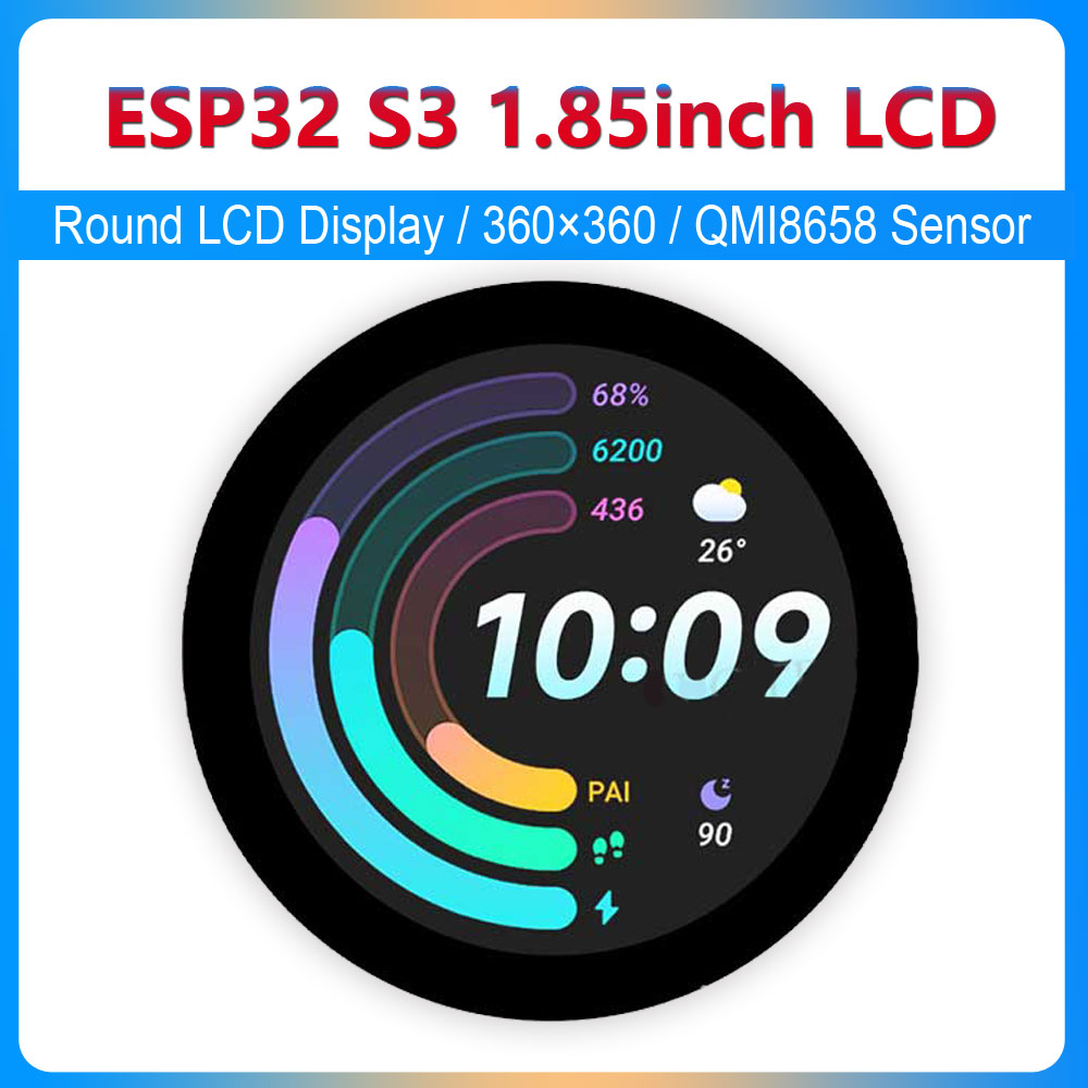 Smart Home Arduino - ラウンドLCDディスプレイマイク,ジャイロセンサー,マイク,マイクロSD,mp3スピーカー,オーディオバッテリー,lvgl,hmi,arduino,wifi,bt,360x360, 1.85インチ,esp32 s3