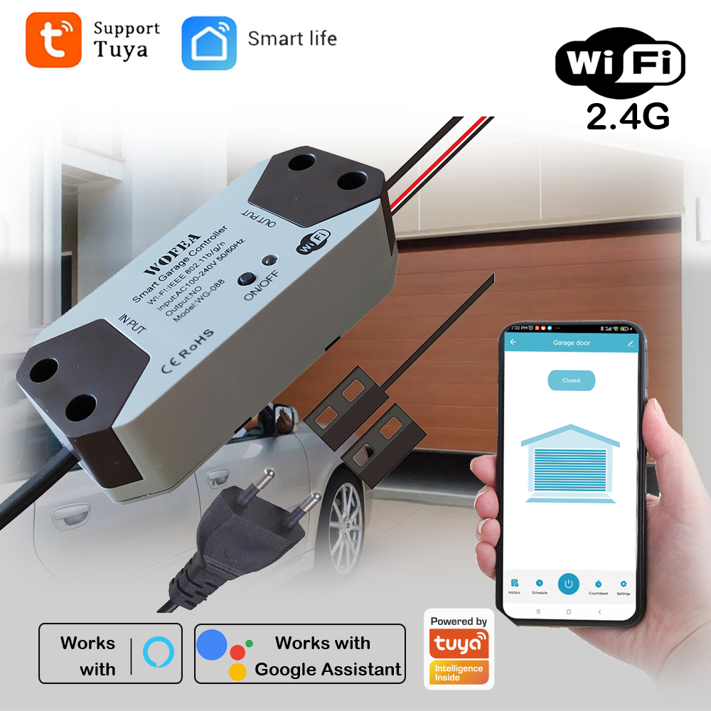 Smart Garage Door Opener - スマートガレージドアオープナーコントローラー,EUプラグ,Alexa, Echo, Google Home,Smartlife,Tuyaアプリケーションによる制御,ハブは不要