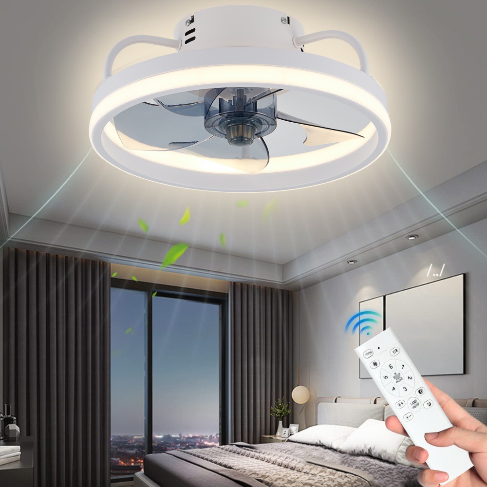 Smart Ceiling Fan - モダンなLEDファンライト、リモコン付き、三色調光可能、インテリジェントミュート天井照明、寝室、リビングルーム、レストラン用
