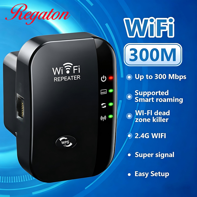 Smart Home Network - ワイヤレス300M 2.4GHz WiFiレンジエクステンダー、強力な信号増幅器、便利なセットアップ、家庭やオフィス用のネットワークブースター