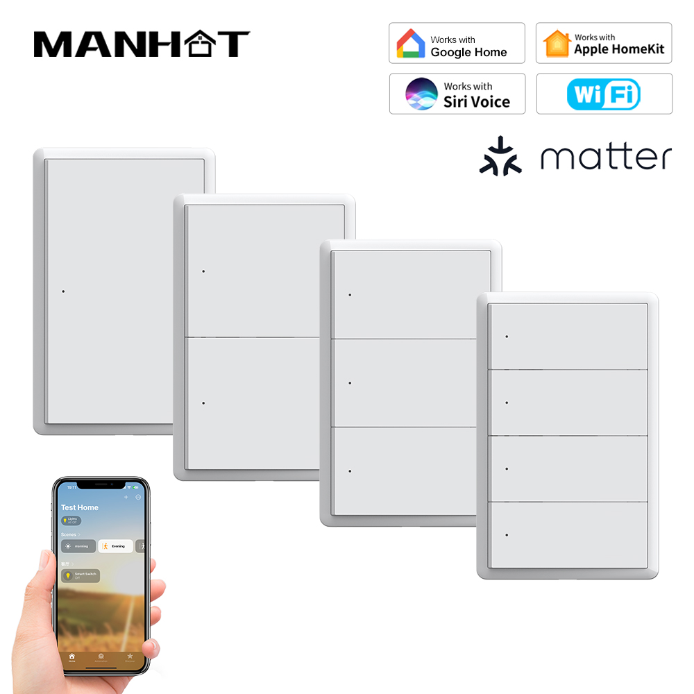 Smart Home Switch - MANHOT ホームキット WiFi スマートスイッチ ニュートラル配線不要 USスイッチ
