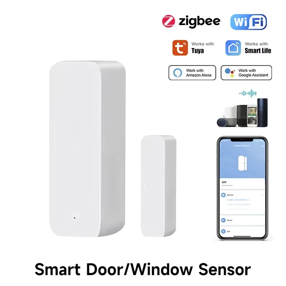 Door Window Sensor - Tuya Zigbee/WiFi 磁気ドア/窓センサー 開閉アラーム検知器 スマートライフアプリ Alexa/Google