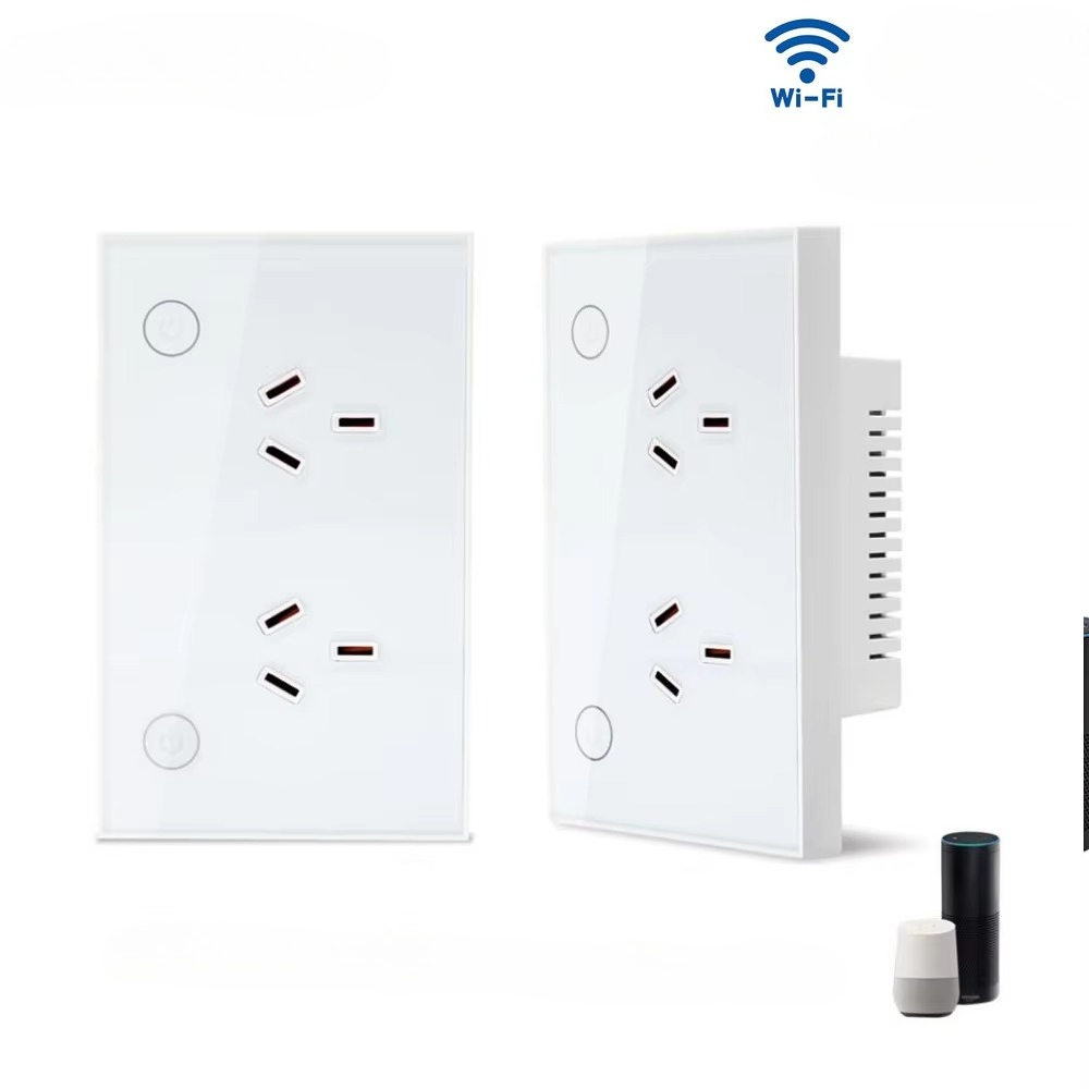 Smart Home Wifi - Zigbee Wi-Fi Matter AU対応スマートウォールソケット（スイッチ付き）、強化ガラスパネル、Alexa、Google Home対応、タイマー制御機能搭載