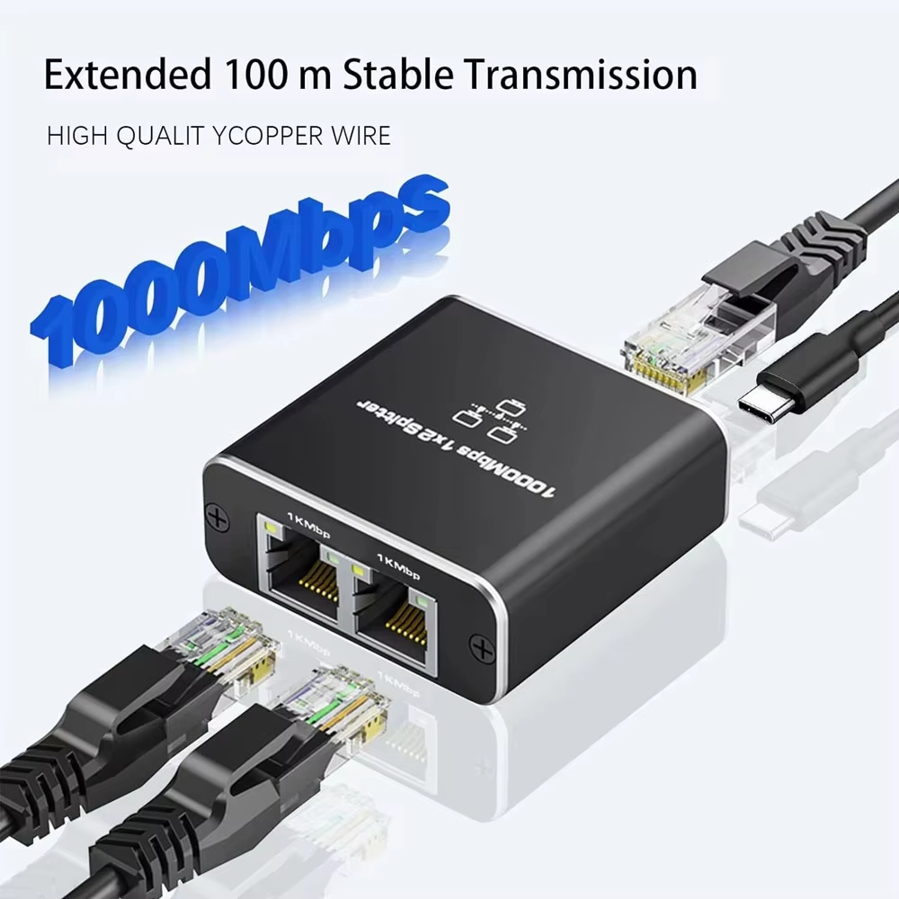 Smart Home Hub 2 - ネットワークスプリッター 1000Mbps ハブ 1対2 RJ45アダプター ギガビットコンバーター