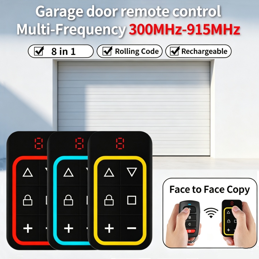 Smart Garage Door Opener - 8 チャンネルユニバーサルガレージリモート充電式ゲートキーデュプリケータークローンマルチ周波数ガレージドアコントローラー 300-915Mhz