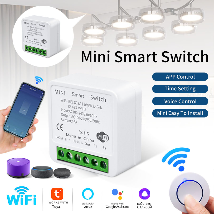 Smart Home Switch - RF433Mhz 16A/20A Tuya WiFi スマートスイッチワイヤレスリレーレシーバー 100-240V