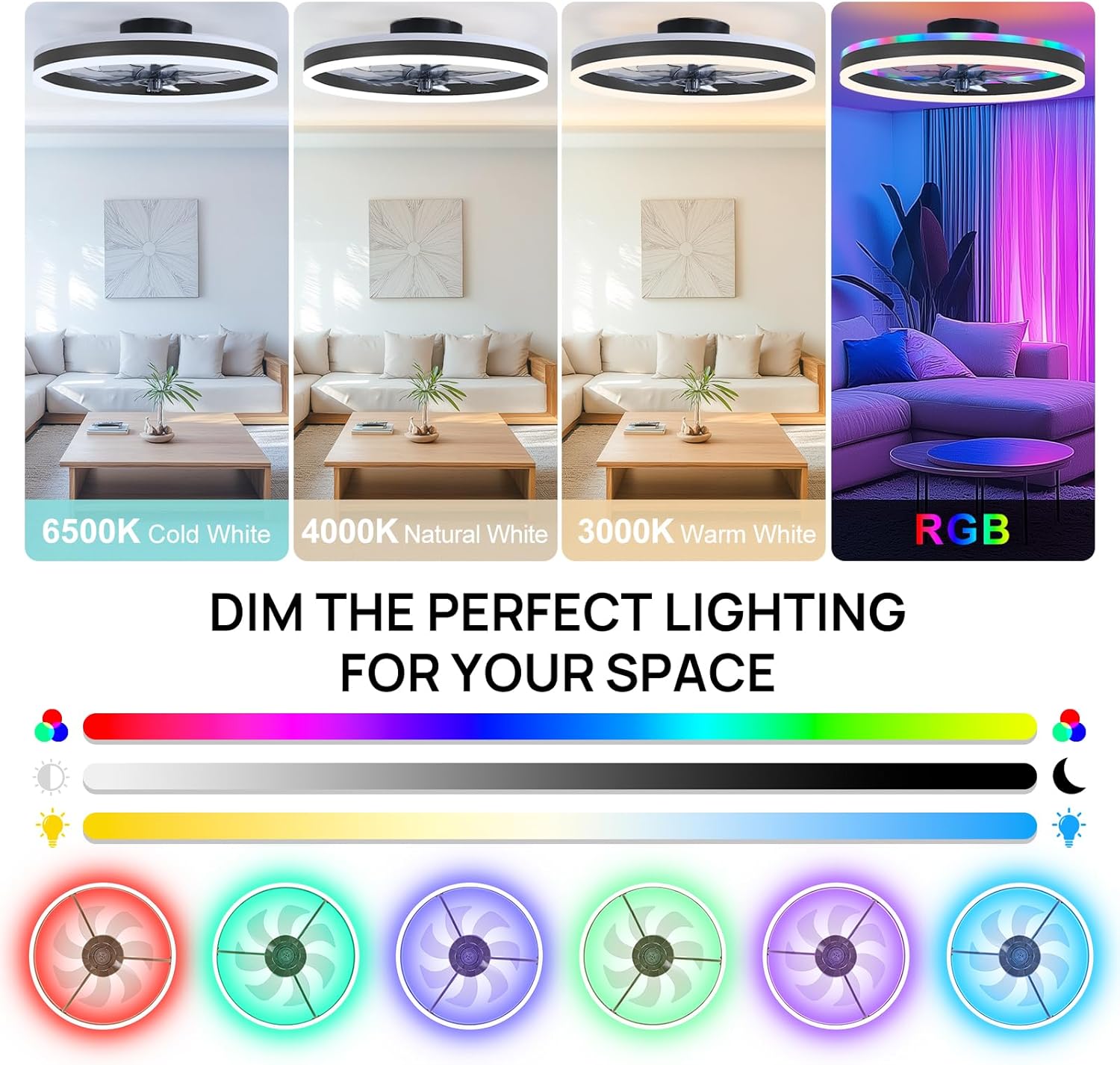 RGBスマートシーリングファンライト 6段階風量調節 + 星 - Smart Ceiling Fan のレビューと価格
