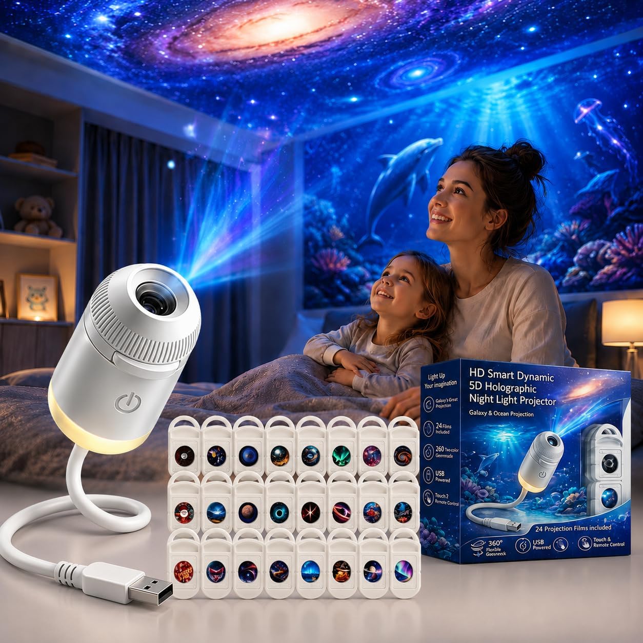 HDスマートダイナミック5Dホログラフィックナイトライトプロ - Smart Home Life のレビューと価格