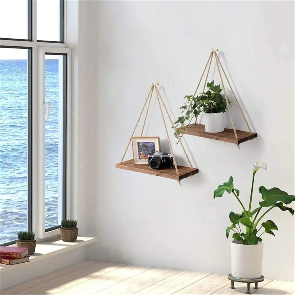 1個 木製吊り棚 スイングハンギング麻縄壁掛け棚 壁掛け式フ - Smart Home Decor のレビューと価格