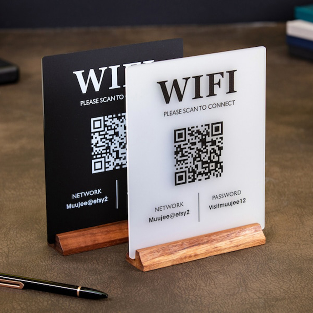 カスタムWiFi QRコードアクリル製テーブルサイン（木製ベ - Airbnb Smart Home のレビューと価格