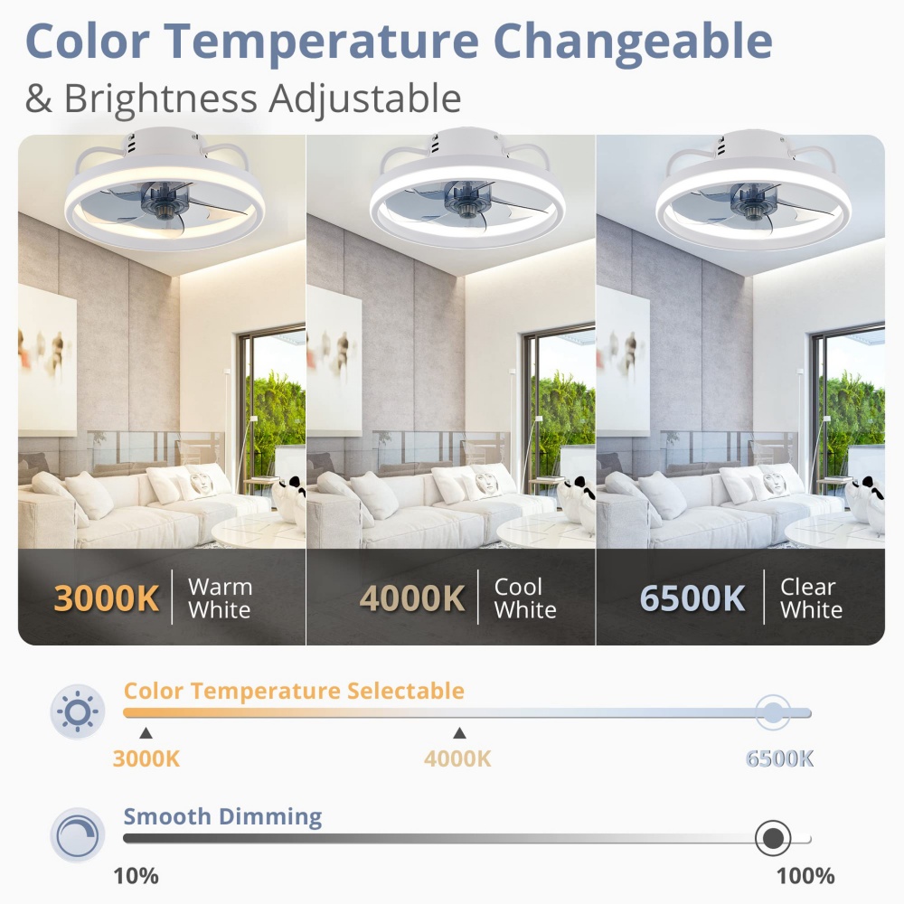 モダンなLEDファンライト、リモコン付き、三色調光可能、イン - Smart Ceiling Fan のレビューと価格