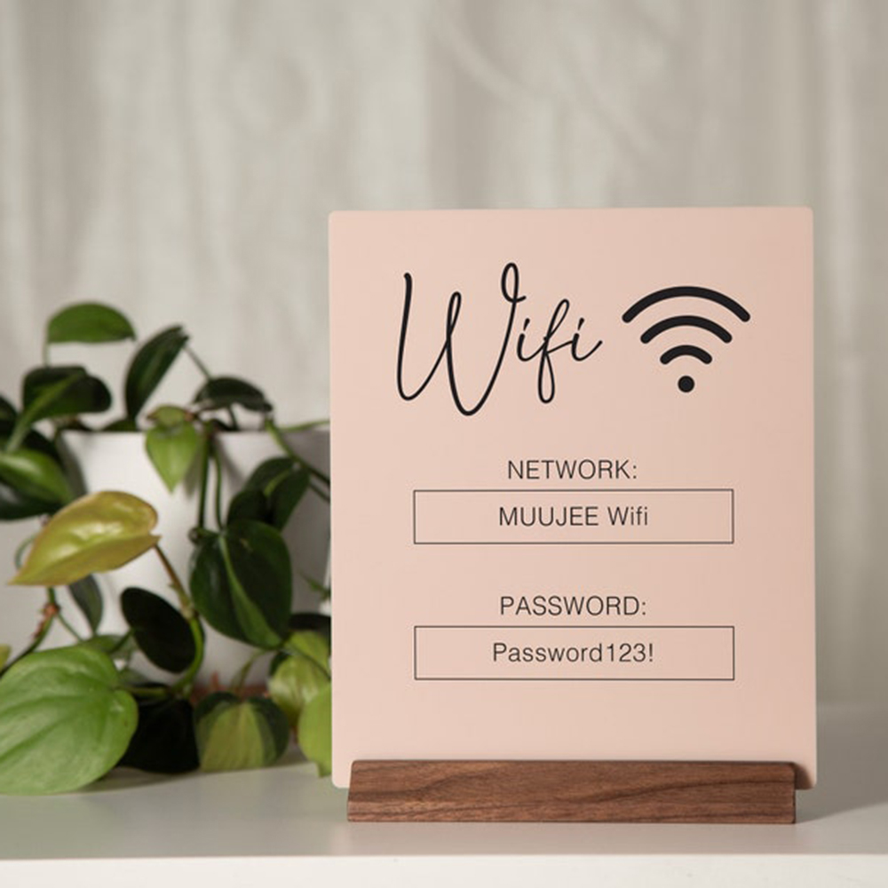 カスタムWiFi QRコードアクリル製テーブルサイン（木製台 - Airbnb Smart Home のレビューと価格